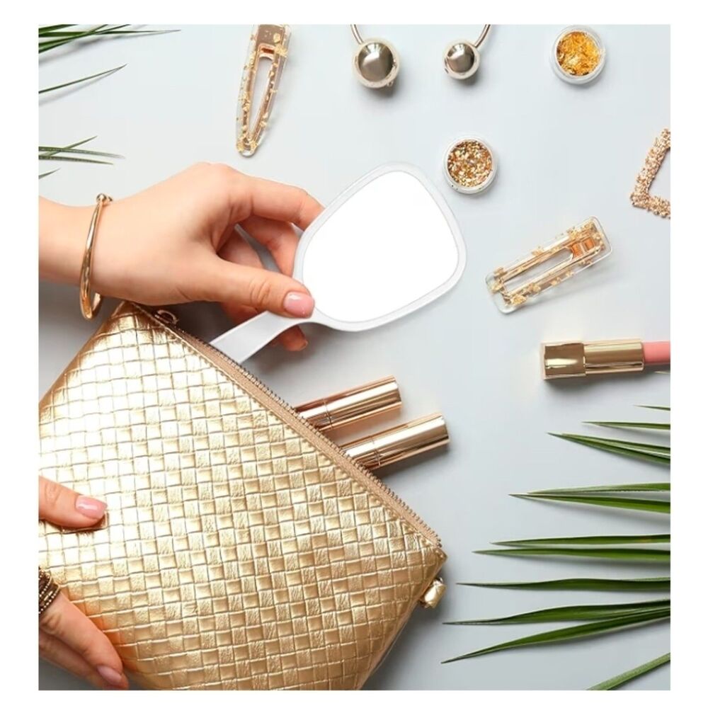 60 Pcs Hand Held Compact Hand Mirrors with Handle 7.08 x 3.14 Inch (White)